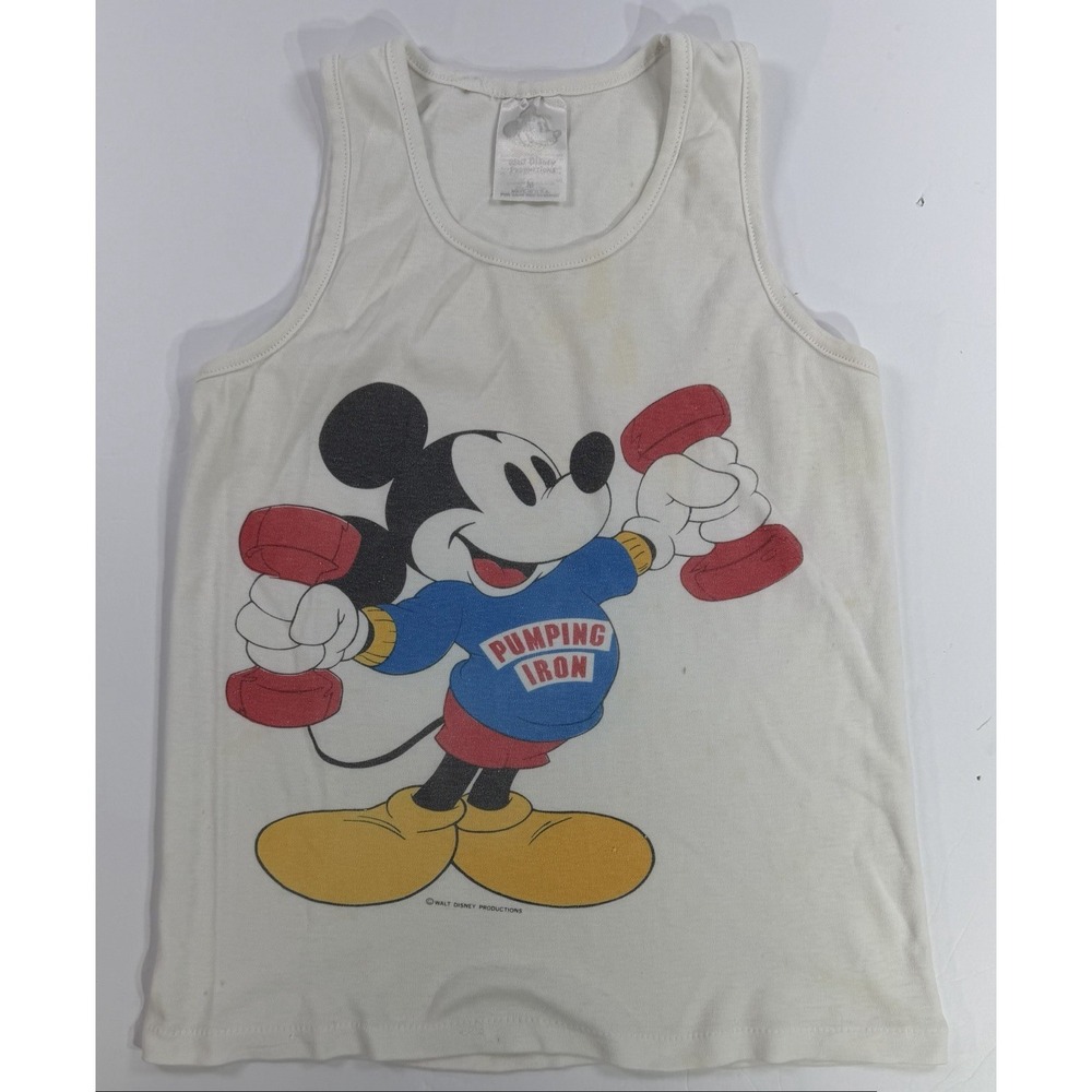 Vintage Disney Mickey Mouse Pumping Iron Tank Top Gym Youth Womens